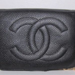Chanel vintage Black leather wallet caviar AUTHENTIC